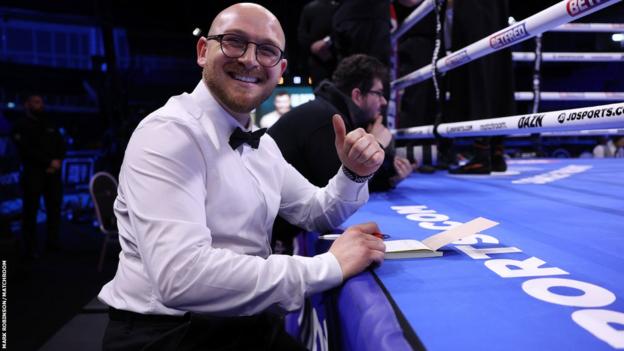 Lewis van Poetsch ringside for Anthony Joshua as a referee