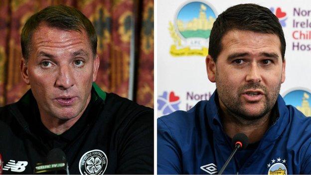 Celtic manager Brendan Rodgers and Linfield counterpart David Healy