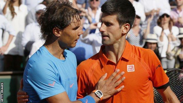 Rafael Nadal and Novak Djokovic after their 2015 French Opens quarter-final