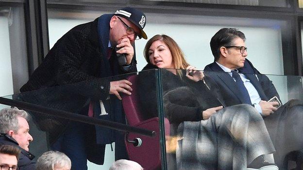 Karren Brady is seen in the crowd at rhe London Stadium watching West Ham in their Premier League match against Burnley
