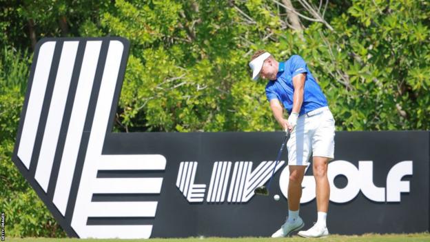 Ian Poulter hitting a tee shot