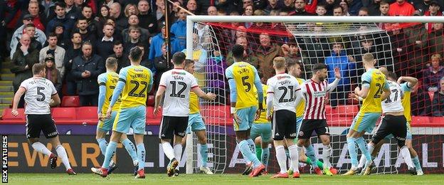 Jack O'Connell (far left) gives Sheffield United the lead at Bramall Lane