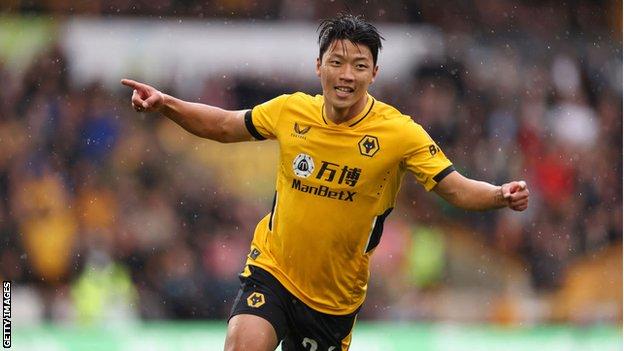 Hwang Hee-chan of Wolverhampton Wanderers celebrates after scoring against Newcastle United