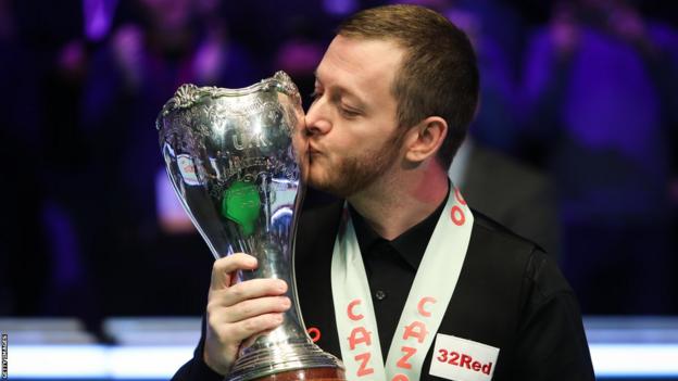 Mark Allen after winning the 2022 UK Championship at Barbican Centre in York, England.