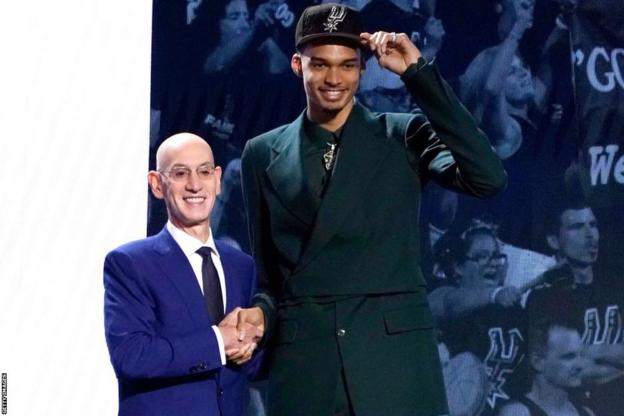 Number one draft pick Victor Wembanyama, pictured with NBA commissioner Adam Silver