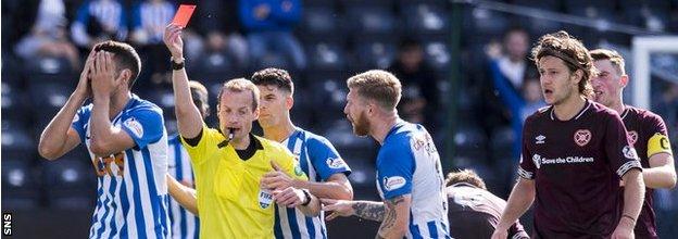 Dicker (left) was dropped for seven games by Clarke after being sent off against Hearts