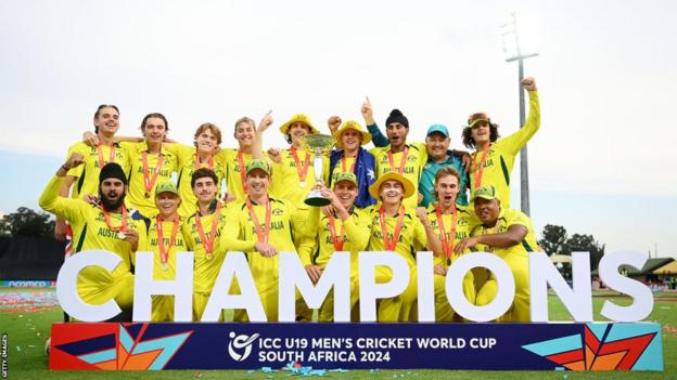 Australia's Under-19 players celebrate their World Cup win