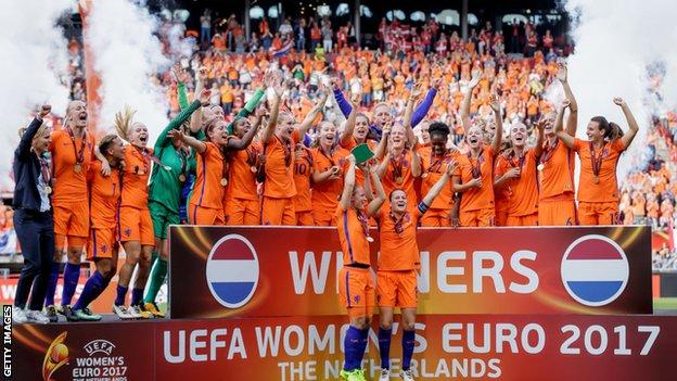 The Netherlands lifting the 2017 trophy