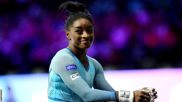 Simone Biles in action at the World Championships in Antwerp