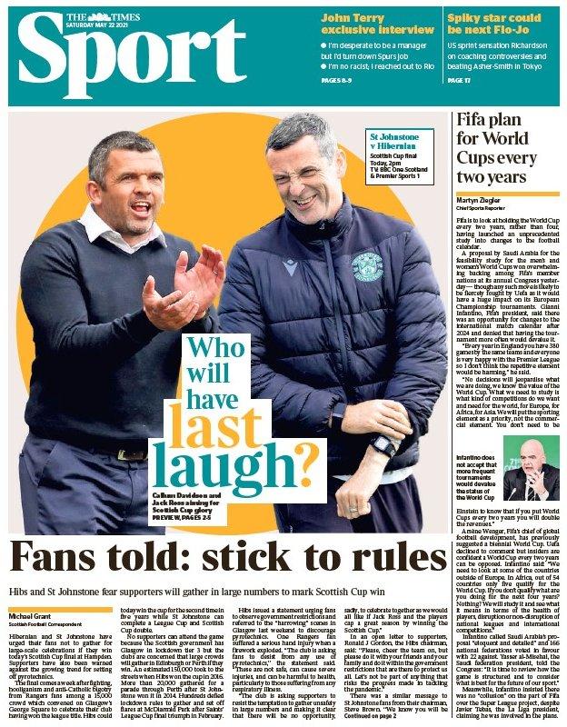 The sport page of the Scottish edition of the Times on 220521