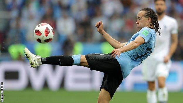 Diego Laxalt in action for Uruguay