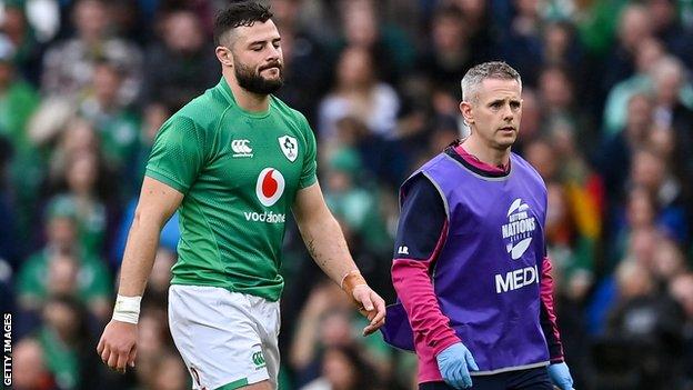 Robbie Henshaw leaves the field during the early stages of Ireland's game against Fiji on 12 November