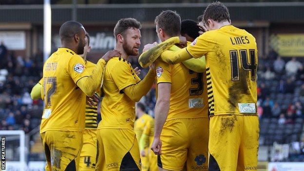 Bristol Rovers celebrate Lee Brown's goal