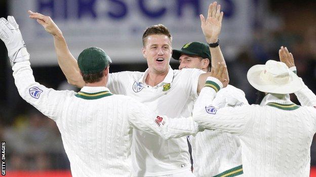 South Africa's Morne Morkel celebrates a wicket against Zimbabwe