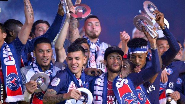 PSG celebrate winning the Ligue 1 title