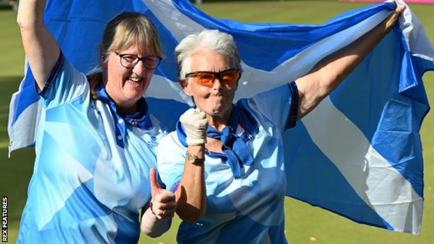 Rosemary Lenton (right) and Pauline Wilson who won gold for Scotland at the Commonwealth Games