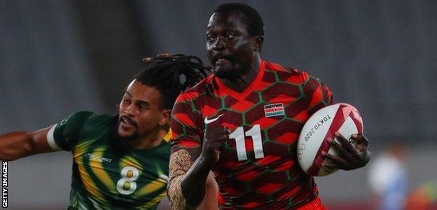 Collins Injera in action for Kenya at the 2020 Olympics in Tokyo