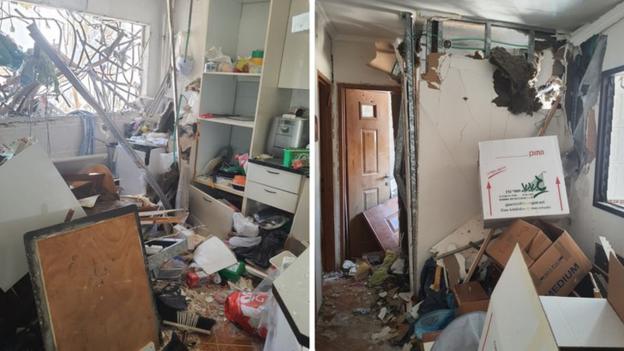 Images from inside Ibezito Ogbonna's apartment after it had been hit by a rocket
