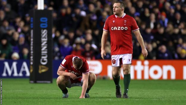 Ken Owens and Tommy Reffell during the painful defeat to Scotland