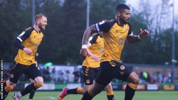 Joss Labadie celebrates after scoring in the second leg over Forest Green