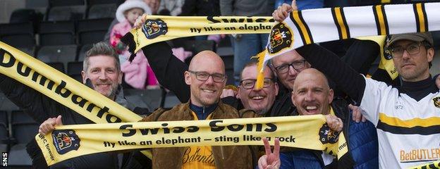 Six Swiss Dumbarton fans who travelled from Zurich