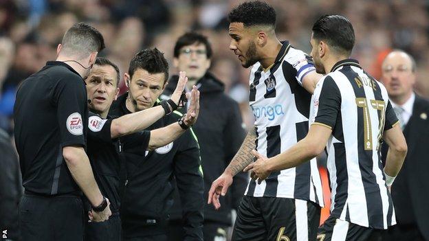 Newcastle players protest