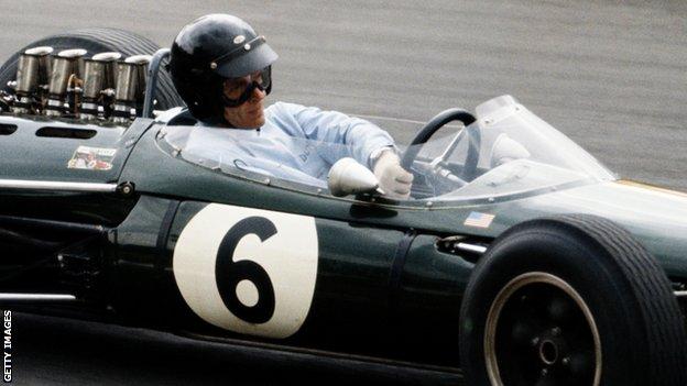 Gurney, pictured driving the Brabham BT7 Climax, during the 1964 British Grand Prix
