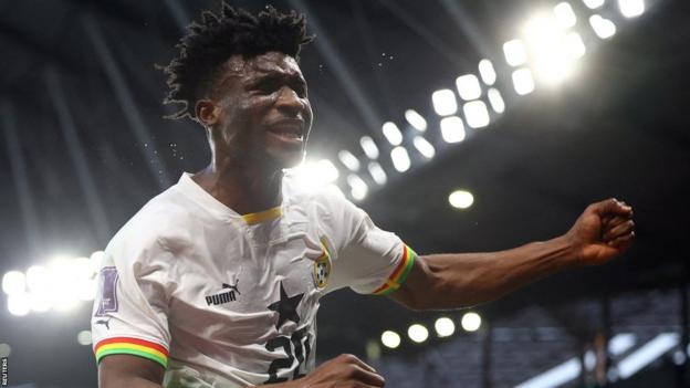 Mohammed Kudus celebrates after scoring for Ghana at the 2022 World Cup in Qatar