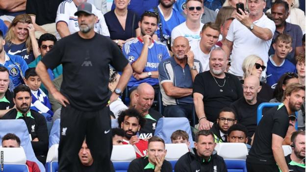 Mohamed Salah of Liverpool on the bench after being substituted against Chelsea.