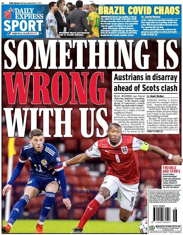 The back page of the Scottish Daily Express on 060921