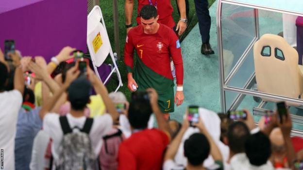 Cristiano Ronaldo goes off the pitch against Switzerland