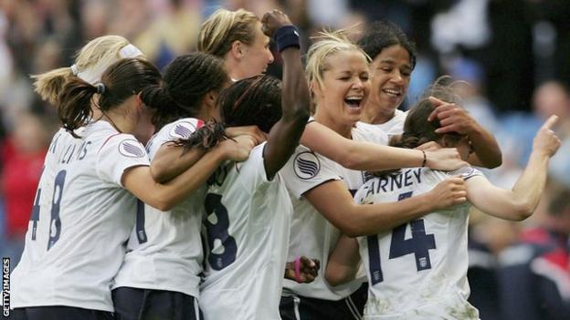 Les joueurs anglais célèbrent leur but contre la Finlande à l'Euro 2005