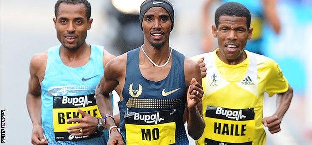 Kenenisa Bekele, Mo Farah and Haile Gebrselassie