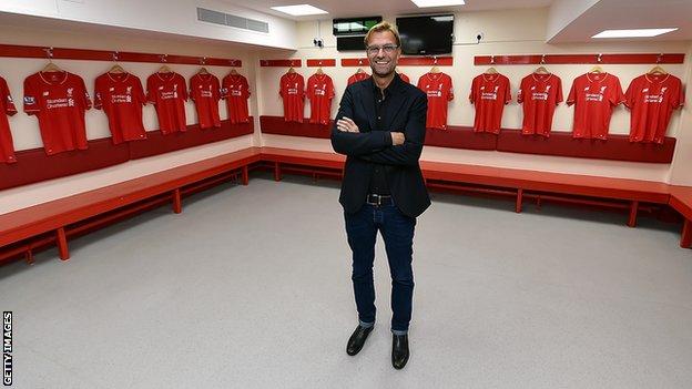 Jurgen Klopp on his first day as Liverpool boss in October 2015