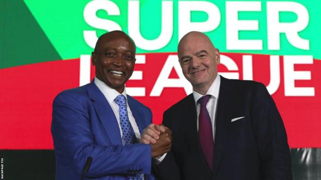 Patrice Motsepe and Gianni Infantino at the launch of the Africa Super League