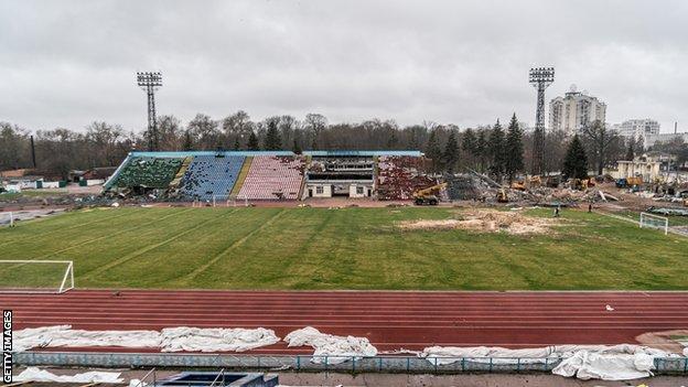 Desna shell-damaged football stadium