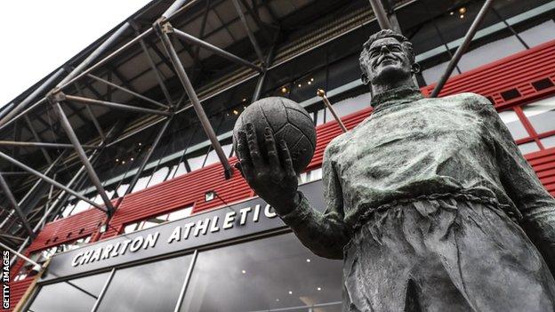 A statue of Sam Batram outside The Valley, home of Charlton Athletic