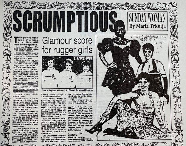 Newspaper article profiling the England women's rugby union team in 1991