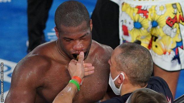 Daniel Dubois's left eye became heavily swollen as the fight progressed