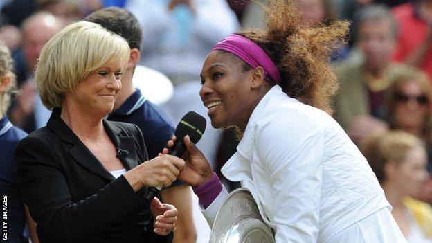 Sue Barker interviewing Serena Williams