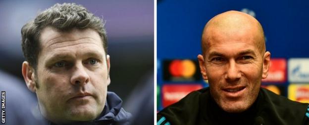 Rangers' interim boss Graeme Murty and Real Madrid manager Zinedine Zidane