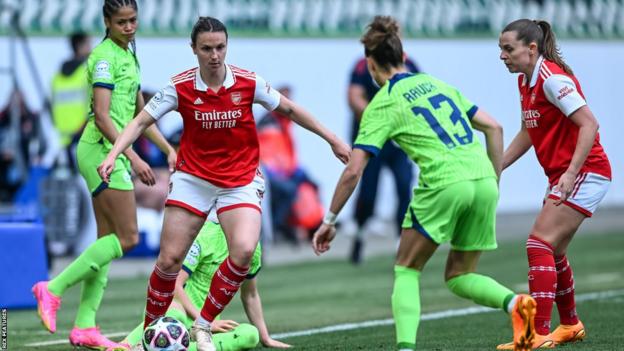 La défenseuse d'Arsenal Lotte Wubben-Moy en action contre Wolfsburg en Ligue des champions