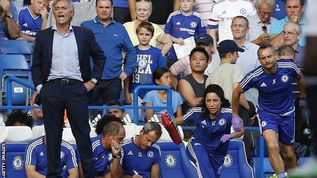 Eva Carneiro and Jon Fearn about to enter the pitch to treat Eden Hazard