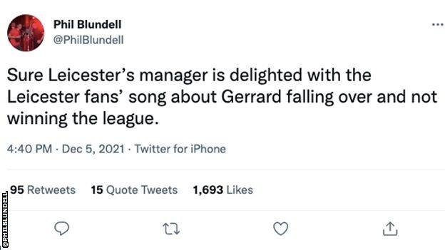 Tweet about Leicester fans singing