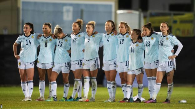Scotland watch on during the penalty shoot-out against Hungary