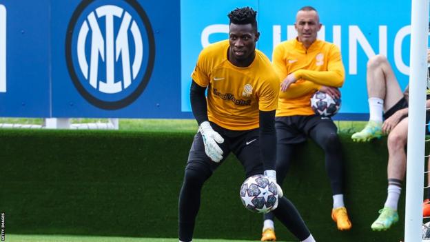Inter Milan goalkeeper Andre Onana training ahead of the Champions League final against Manchester City