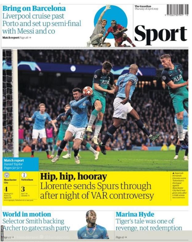 Thursday's Guardian back page
