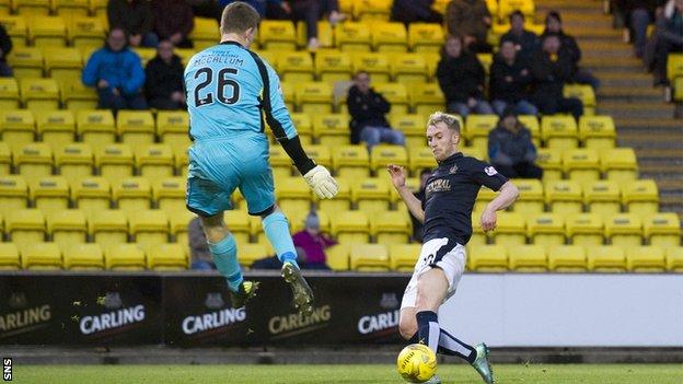 Craig Sibbald scores for Falkirk against Livingston