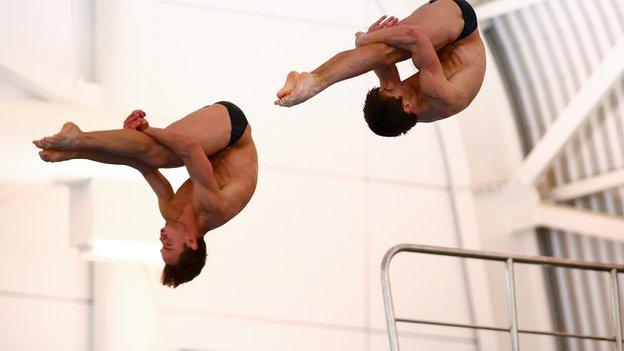 Tom Daley (left) partnering Daniel Goodfellow at the National Diving Cup in Southend