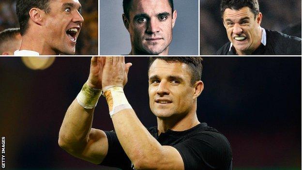 (main pic) Dan Carter applauds supporters after a New Zealand victory